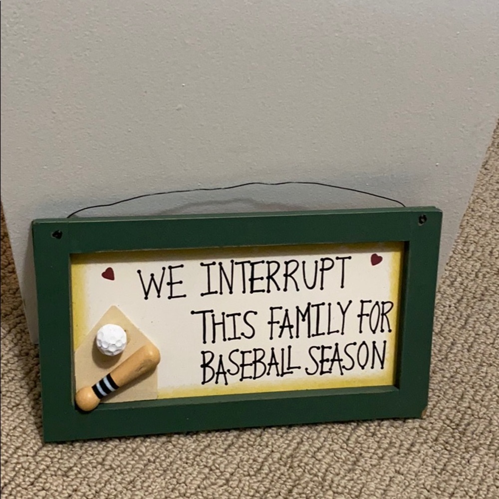 WOOD BASEBALL PLAQUE+HANGER HOME DECOR FOR A BASEBALL FAMILY WALL HANGING PIECE